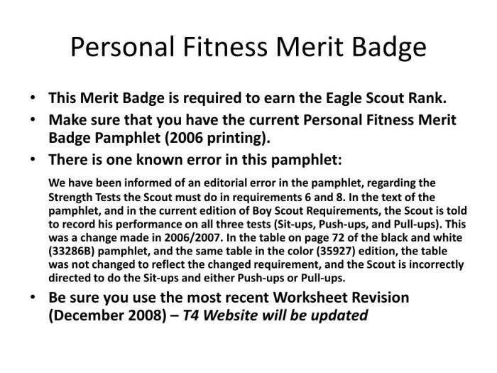 Personal fitness merit badge
