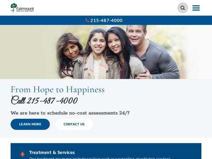 Pennsylvania drug rehab behavioral philadelphia fairmount centers