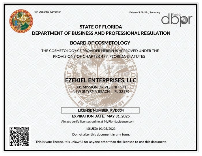 Beauty license florida